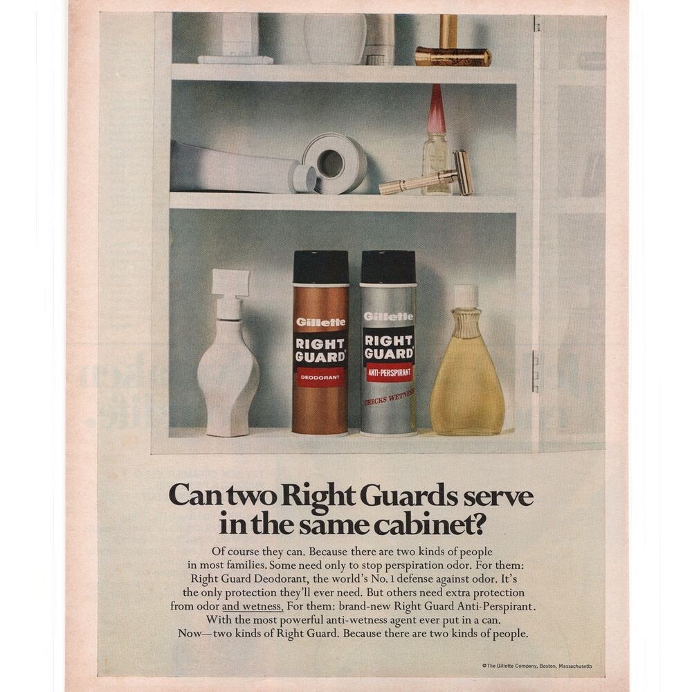 Gillette Right Guard Deodorant Magazine Advertisement 1960s Vtg Medicine Cabinet